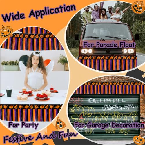 Halloween Banner Decorations with Pumpkin Foil Fringe Tinsel Streamers - 4 Pack