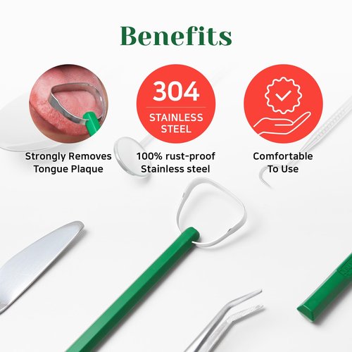 Euthymol 304 Stainless Steel Tongue Scraper – Reduces Bad Breath, Removes Tongue Plaque, Improves Oral Hygiene, Easy to Use & Clean