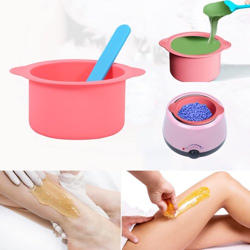 2pcs Wax Pot Liner, Silicone Wax Melt Warmer Liner with 2pcs Blue Silicone Wax Spatula Wax Warmer Liners Reusable Compatible with 16oz Electric Waxing Kit (Pink, Blue)