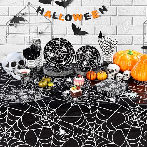Halloween Spider Web Party Tableware Set for 50 Guests - Black & Spider Web Variation