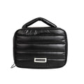 Cuteseason Puffy Quilted Silver Makeup Bag for Women, Large Waterproof Cosmetic Bag with Compartments, Travel Toiletry Organizer Pouch(Black, L)