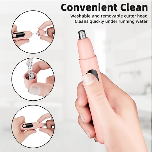 Bilitase Nose Hair Trimmer Rechargeable Cordless Painless Ear and Eyebrow Trimming Tool-Dual Edge Easy Cleansing for Man Woman (Pink)