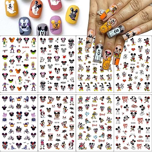 Halloween Nail Stickers Set - 8 Sheets 3D Self-Adhesive Gothic Nail Art - Variation A-1