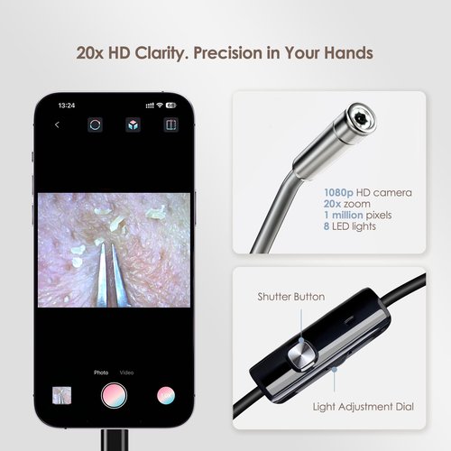 Luma 1 Visual Blackhead Remover Tweezers with Camera - Pimple Popper Tool with Camera 20x Magnification, 1080P, 8 LED Lights, with Blackhead Remover Pimple Popper Tool Kit (6 Piece Kit)