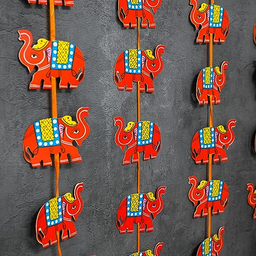 Orange Elephant Paper Garland Banner - Baby Shower, Pooja, Diwali Decor - 6 Ft Pack of 2
