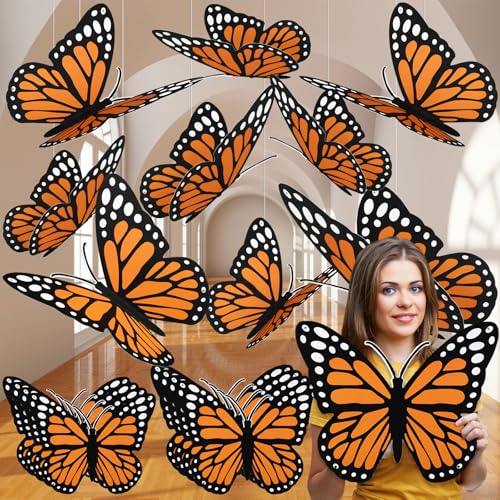 Large Artificial Monarch Butterfly Decorations Set - 16 Pcs with String for Events & Holiday Decor