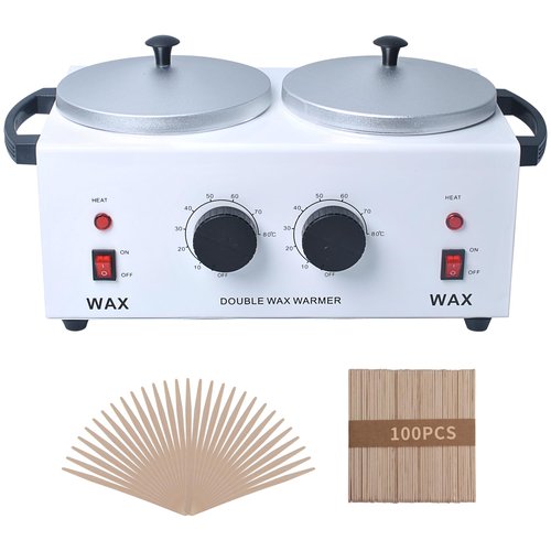 Double Wax Warmer Professional，Wax pot for Hair Removal with Adjustable Temperature Set, Portable Professional Wax Heater for spa and Salon,Body with 200pcs Wax Sticks