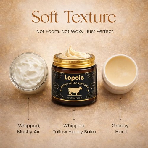 Lopeie Upgraded Organic Beef Tallow for Skin & Face – Whipped Grass-Fed Tallow and Honey Balm for Dry, Sensitive Skin, Natural Hydrating Face Moisturizer with Raw Honey (Unscented)