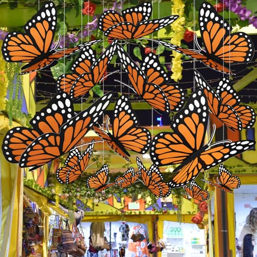 Large Artificial Monarch Butterfly Decorations Set - 16 Pcs with String for Events & Holiday Decor