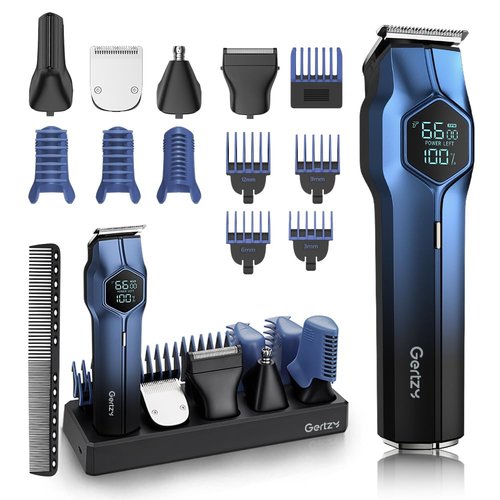 5-in-1 Electric Beard Trimmer Magnetic Replacement Heads, Professional Cordless Hair Clippers for Men Rechargeable, IPX7 Waterproof Grooming Kit for Face, Mustache, Body, Nose, Gifts for Men (Blue)