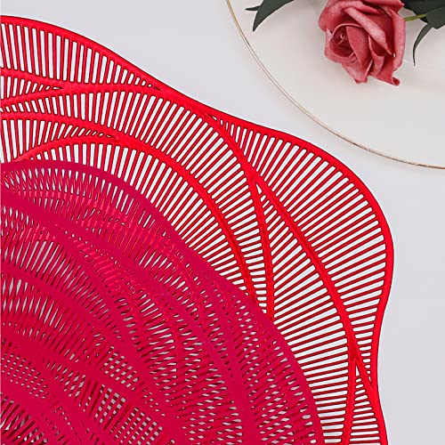 Red Rose Flower Shaped Placemat Set of 4 - Elegant Circular Vinyl Table Mats