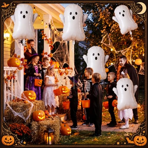 Halloween Ghost Foil Balloons Set of 5 - 22.4 Inch Spooky Party Decorations - Variation: Ghost