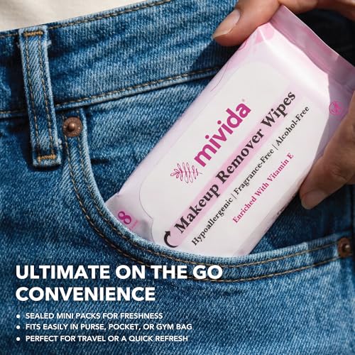 Travel Size Hypoallergenic Makeup Remover Wipes with Vitamin E, 80 Count