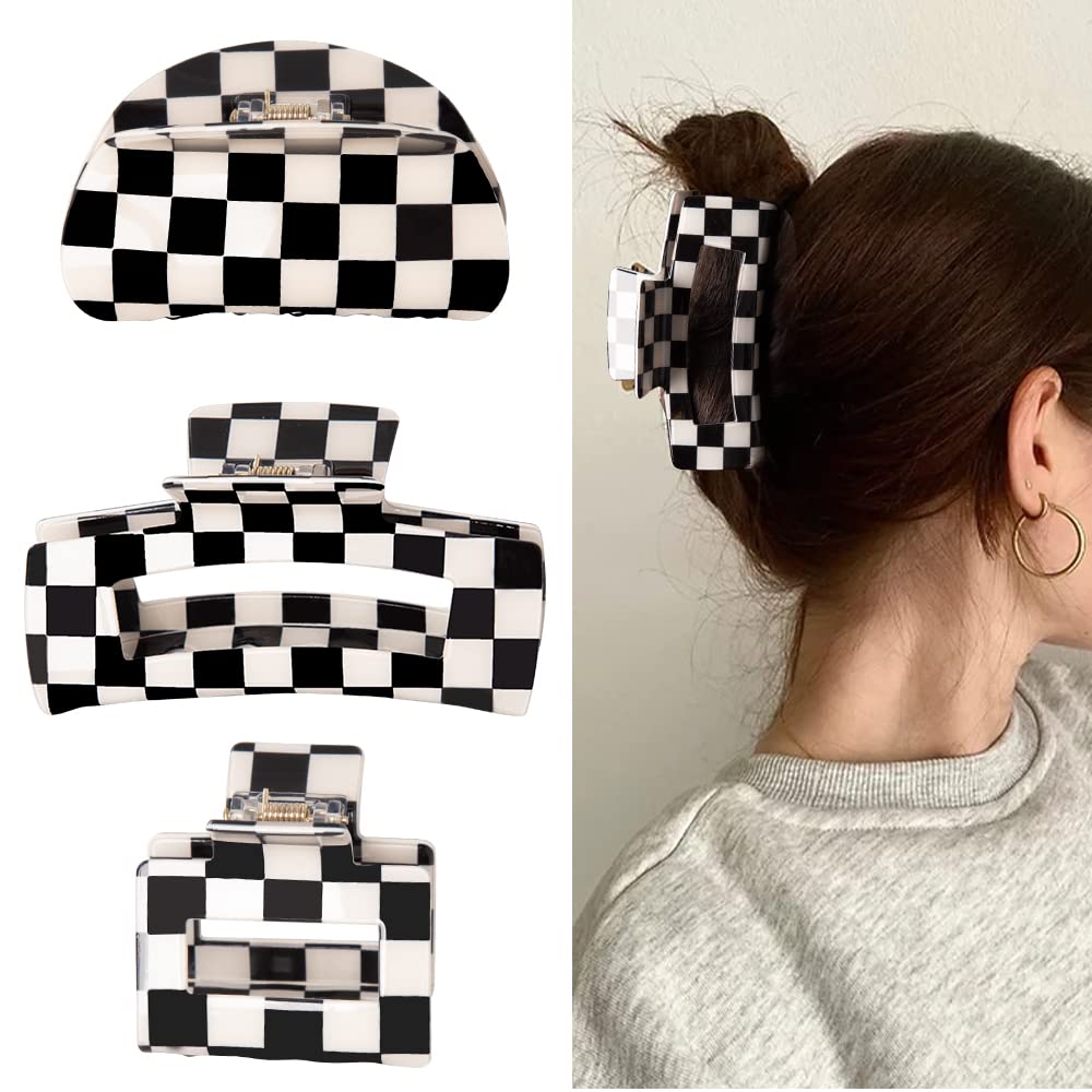 Vintage Checkered Y2K Hair Barrettes - Aesthetic 3-Piece Claw Clips for Women & Girls