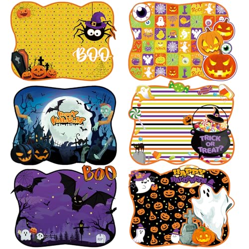 Halloween Plastic Bat Ghost Placemat Set - 6 Irregular Table Mats with Spooky Design