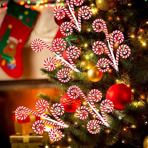Candy Cane Christmas Tree Picks - Red & White 16-Inch Set of 12 - Holiday Decor