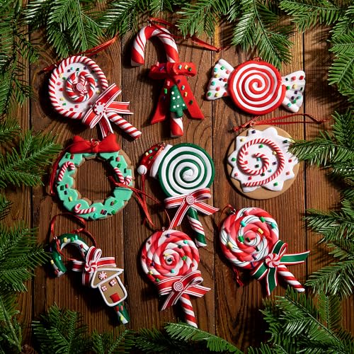Christmas Lollipop Ornaments Set - 9 Polymer Clay Candy Decorations for Tree & Holiday Decor