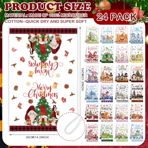 Seasonal Kitchen Towels Set - 24 Durable Microfiber Dish Towels for Holiday & Daily Use
