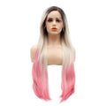 LUSHY BEAUTY Hair Synthetic Lace Front Wig Straight Super Long 28inch Dark Root Light Blonde Pink Ombre Heavy Density Heat Resistant Realistic Wig
