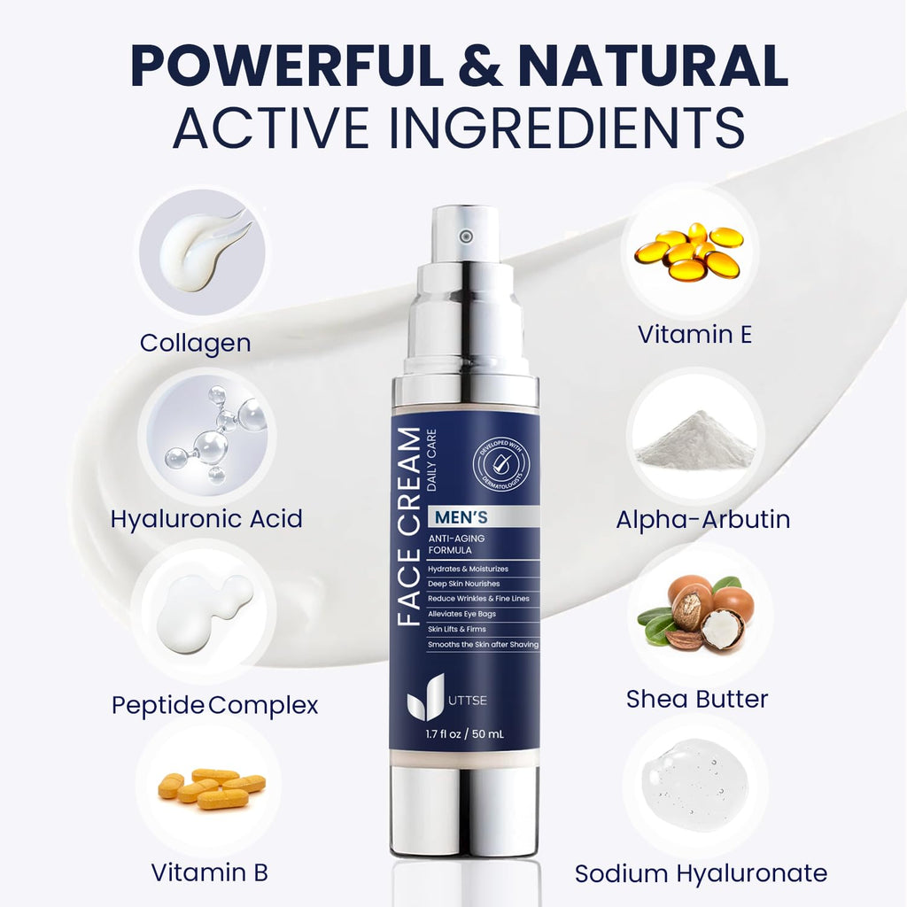 Uttse 6-in-1 Men's Face Moisturizer - Reduce Eye Bags & Dark Circles - 1.7 fl oz - Made in Korea