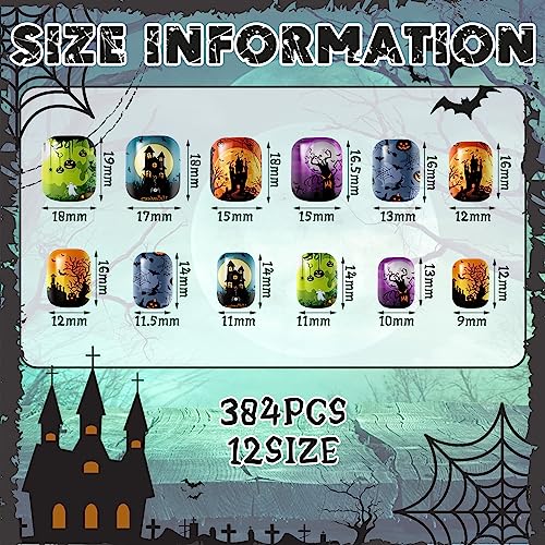 Halloween Short Fake Nails - 16 Pack Stylish Pattern Ghost Pumpkin Spider - Manicure Tips