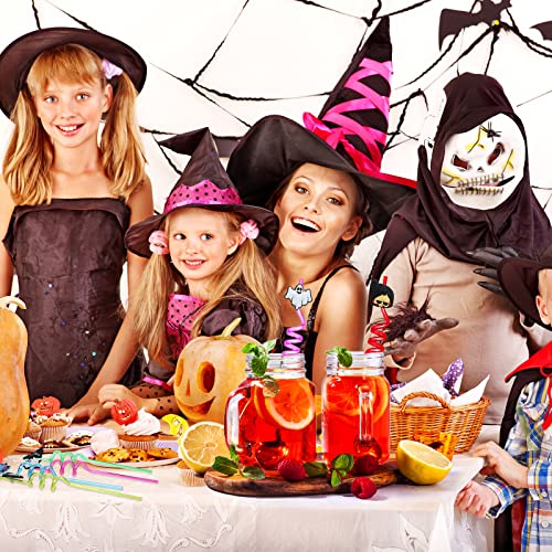 Halloween Reusable Plastic Drinking Straws Set with Removable Decorations - 24 Pieces
