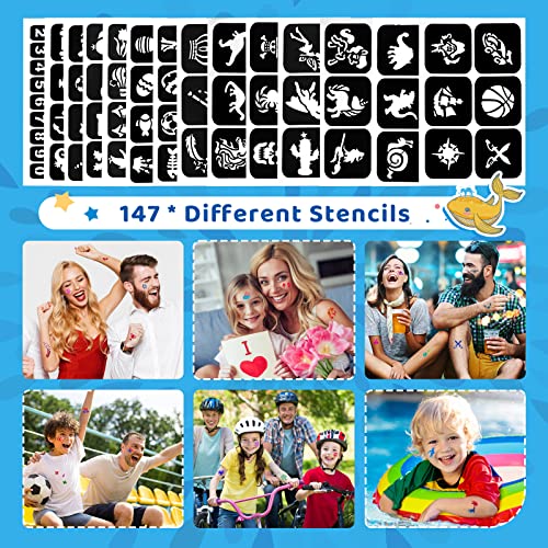 Kids Glitter Tattoo Kit - 30 Colors, 147 Templates, Safe & Easy to Use - Variation of 30 Glitter