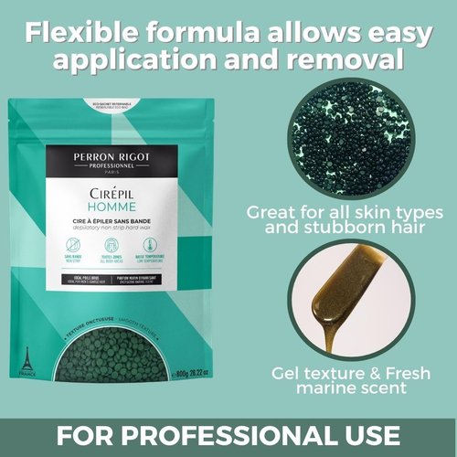 Cirepil - Homme - 800g / 28.22 oz Hard Wax Beads Bag - Strong Grip for Men’s Coarse Hair - Effective Manscaping for Back, Chest & Shoulders - Fresh Marine Scent - Low Temp Refill Bag