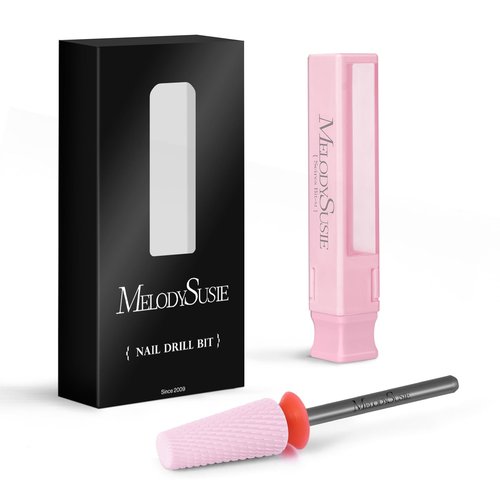 MelodySusie 5 in 1 Nail Drill Bits, 3/32'' Ceramic Cross Cut Bits, Suitable for Manicure Pedicure Cuticle Gel Polishing, Pink, Series Bit-M, Fine