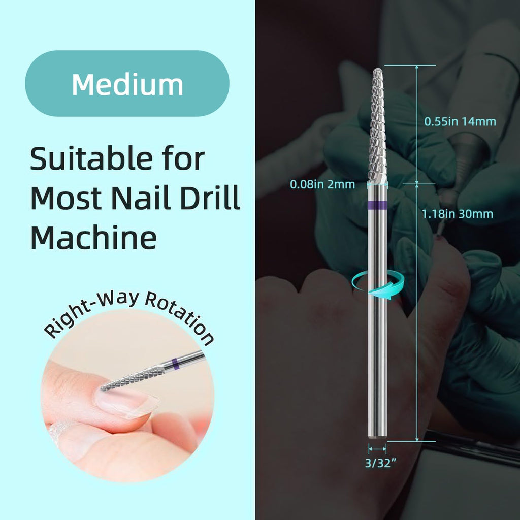 HYTOOS Small Cone Cuticle Clean Nail Drill Bits, 3/32" 2mm Conical Carbide Nail Bit, Professional Safety Under Nails Cleaner for Cuticle Dead Skin, Electric Manicure Accessories, Medium