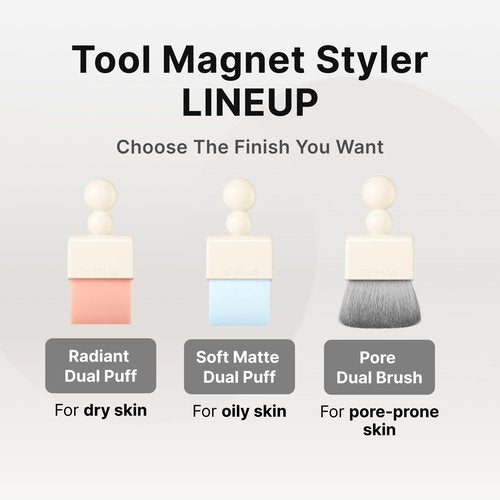 THE TOOL LAB Magnet Styler Pore Dual Brush, Liquid Foundation Brush, Professional Flat Top for Liquid and Cream Makeup, Buffing and Blending, Korean Makeup (1 Count)
