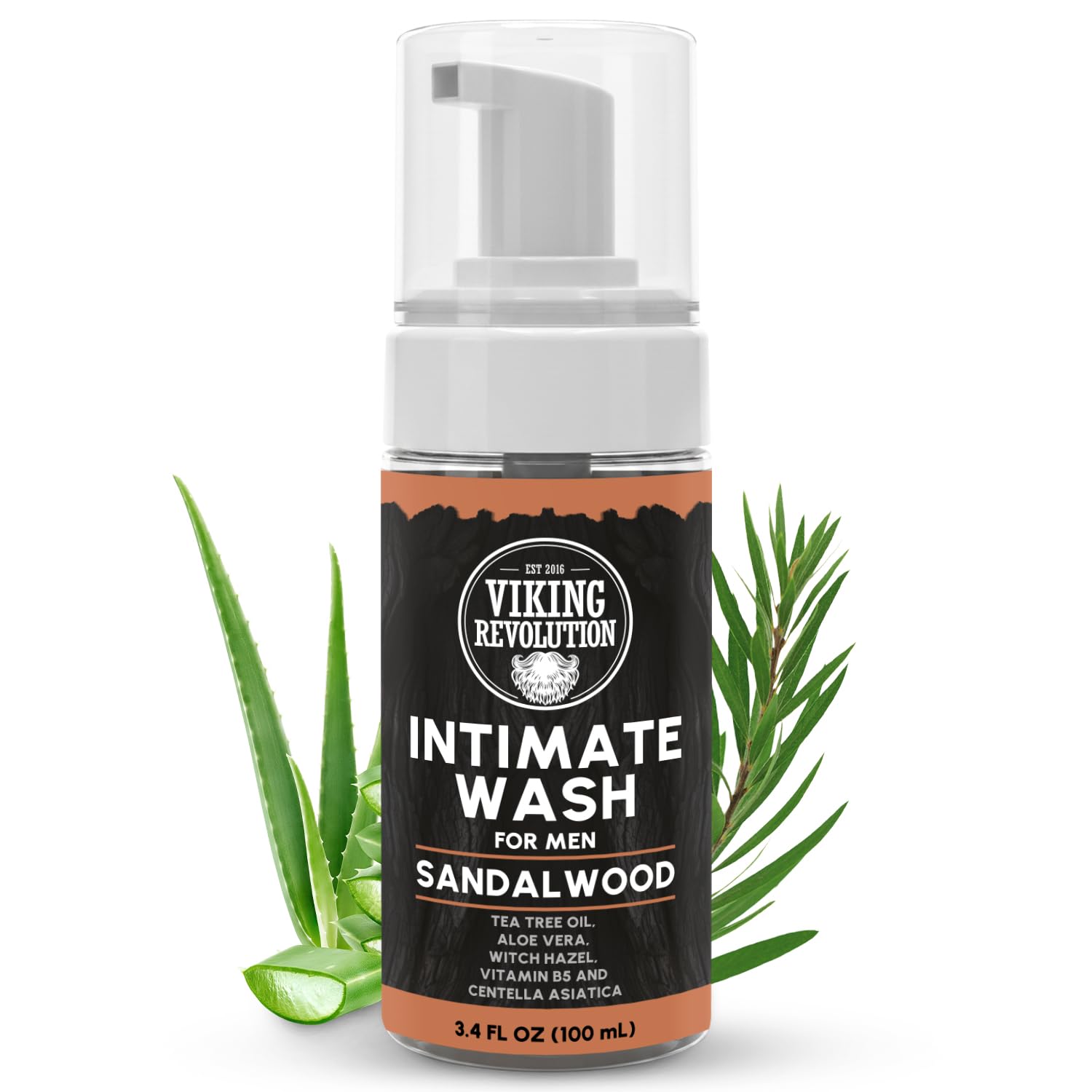 Viking Revolution Mens Intimate Wash - Foaming Body Wash Men with Aloe Vera, Tea Tree Oil, Witch Hazel - Cleaning, Refreshing Soap for Mens Hygiene Essentials - Stocking Stuffers for Men (3.4 fl oz)