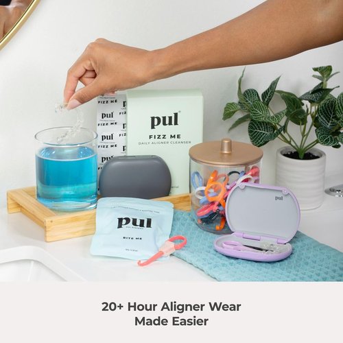 PUL Pack of 2 2-in-1 Invisalign Chewies and Aligner Removal Tool for Clear Aligners, Retainers and Trays - Reusable Invisalign Accessory with Chewy and Remover Hook - Travel Size Seating Tool - Black
