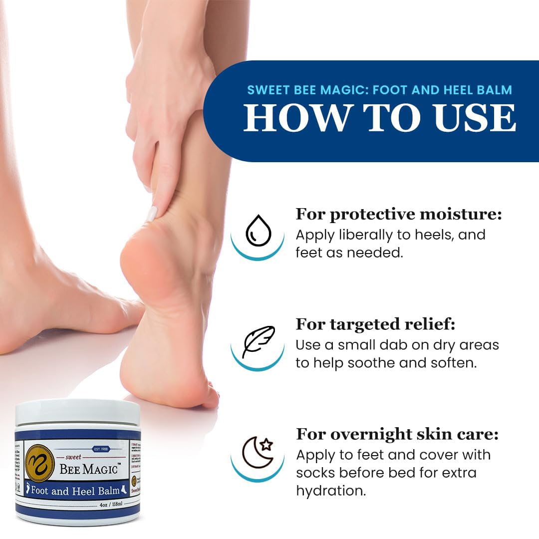 Sweet Bee Naturals Organic Foot Balm - Intensive Heel Cream for Dry, Cracked Feet - 4 OZ Jar