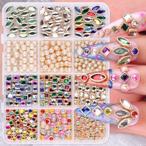 Mixed Colors Luxury 3D Nail Charms Rhinestones & Gems Bangle Nail Art Set