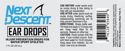 Swimmers Ear Drops for Pool & Ocean Swimming | Next Descent Prevention Drops for Waters Sports, Swimming, Diving and Snorkeling