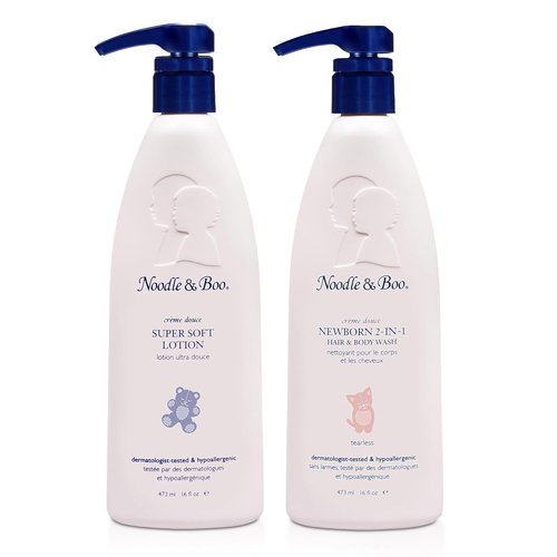 Noodle & Boo Newborn Essentials Bundle - Tear-Free 2-in-1 Hair & Body Wash + Daily Moisturizer Lotion | Hypoallergenic, Plant-Based, Pediatrician-Tested, 16 fl oz Each