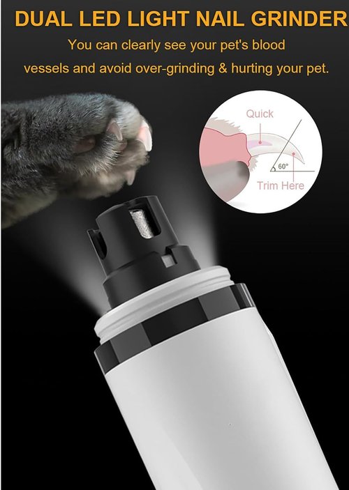 Rercarre Nail Grinder, Upgraded Silent Dog Nail Grinder, Cordless Grooming Pro Nail Grinder with 3 Adjustable Speeds & Led Light Pet Nail Grinders for Dog Cat Home Use(1pc+2 Heads)