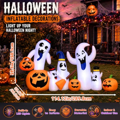 Halloween Inflatable Ghost Family with Pumpkin - 9.5 FT Outdoor Decorations - Ghost Pumpkin Family Variation