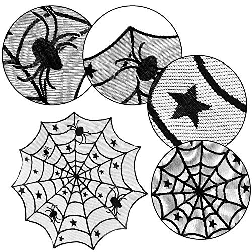 Halloween Spiderweb Lace Tablecloth with Black Spider, 17.7 x 98.4 Inch - Mantle & Window Decor