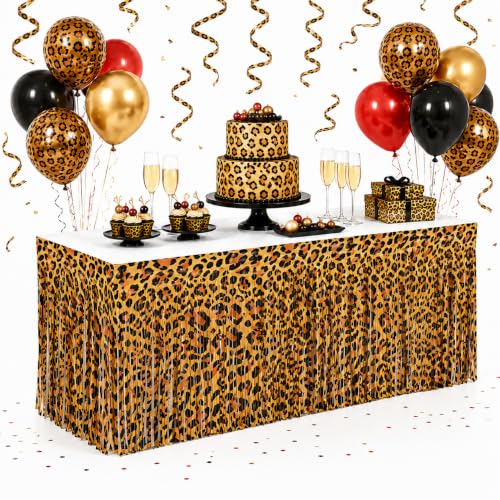 Foil Fringe Table Skirt Set - Leopard Print Party Decorations 4 Pack