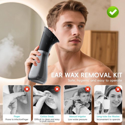 Ear Wax Removal with LED Display, Temodu Electric Ear Cleaner, Rechargeable Earwax Remove Removal Ear Irrigation System, 3 Pressure Modes Ear Cleaning Earwax Removal (12 Disposable Tips)