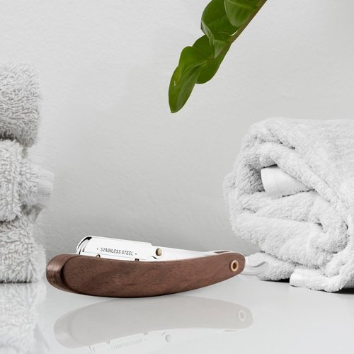 Parker SRDW Professional Shavette Razor – Walnut Wood Handle, Stainless Steel Arm & Clip Lock System for Secure Blade Fit, 5 Blades Included