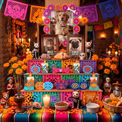 Pet Day of the Dead Ofrenda Shadow Box - Wooden Memorial Altars for Pets - Variation PET