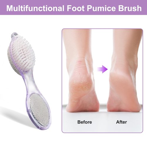 Fangze Foot Brush and Pumice Stone - 4 Pack Foot Brush Scrubber for Shower 4 in 1 Pedicure Foot File Exfoliator for Foot Care - Purple and Blue