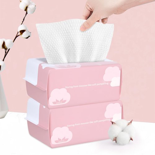 Cayxenful Disposable Face Towel Face Cloths for Washing Soft Cotton Dry Wipes Facial Cloths Towelettes for Washing and Drying, 200 Count Facial Tissue for Cleansing, Skincare and Makeup Remover