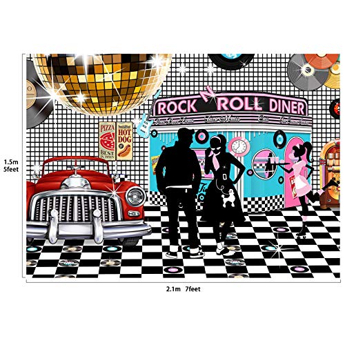 50s Diner Backdrop Vinyl Banner 7x5 ft Rock and Roll Theme Party Decoration - Variation of THIS listing