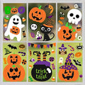Halloween Window Clings Set - 6 Sheets with Pumpkin Ghost & Spooky Stickers
