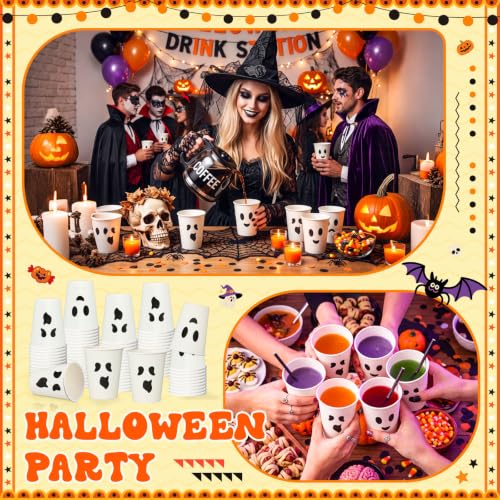 Halloween Ghost Disposable Paper Cups - 12 oz, Pack of 36