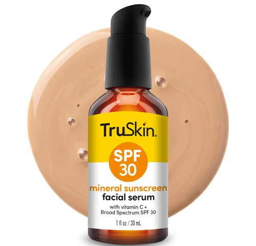 TruSkin Sunscreen Serum for Face – SPF 30 Universal Tinted Mineral Sunscreen Face Serum – Lightweight Transparent Finish – Zinc Oxide, Vitamin C, Hyaluronic Acid, Ceramides, All Skin Types, 1 fl oz